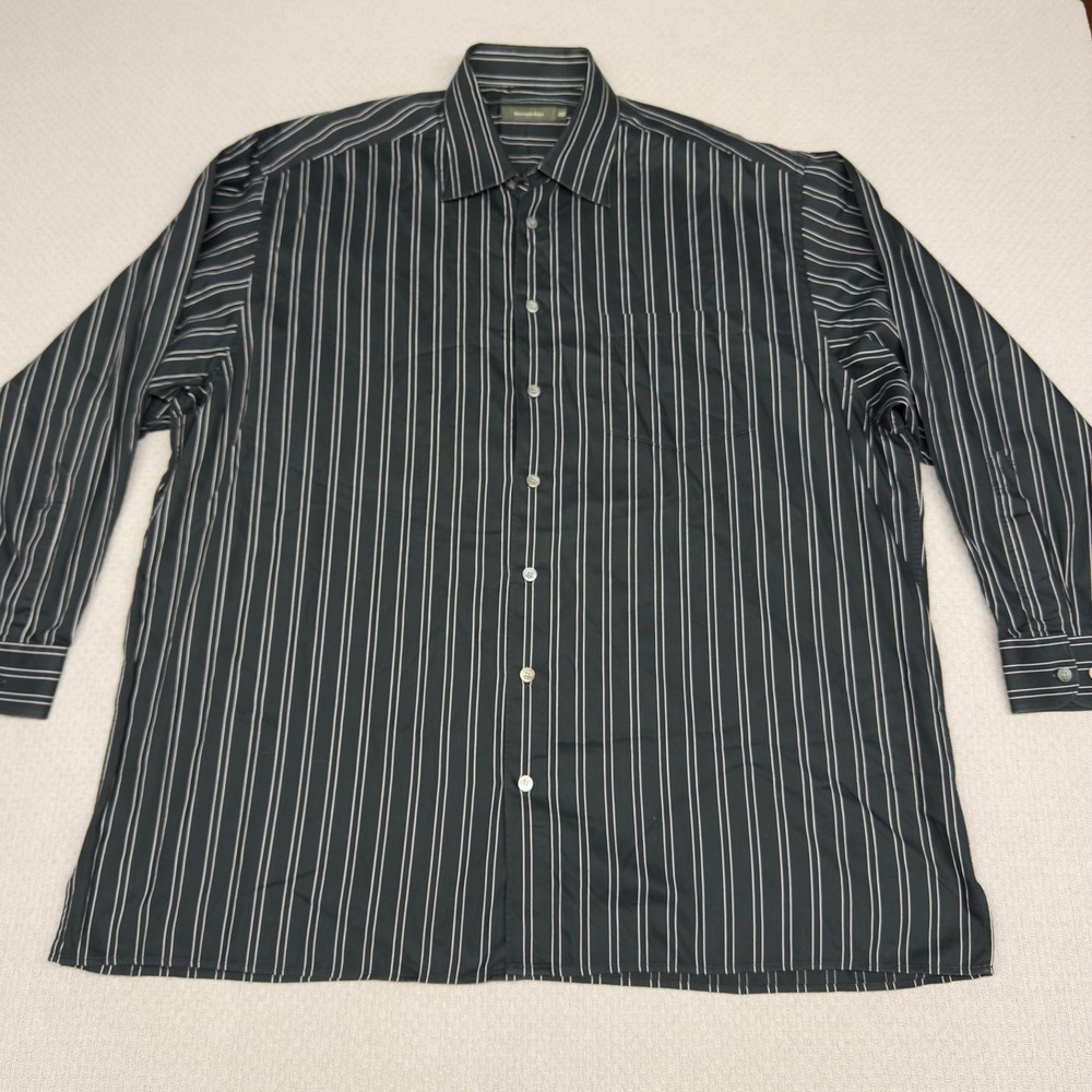 Ermenegildo Zegna Shirt Mens 2XB Black Striped Cotton Long Sleeve Button Down - Picture 1 of 7